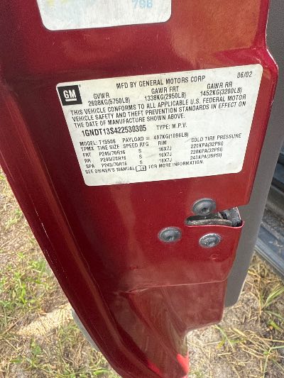 2002 Chevrolet TrailBlazer Location - GM - Row 31 - Stock # H49091