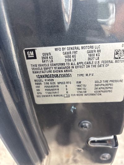 2011 Chevrolet Traverse Location - GM - Row 39 - Stock # H49245