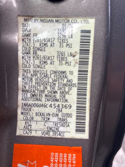 2006 Nissan Frontier Location - Large Trucks & Vans - Row 30 - Stock # H49582