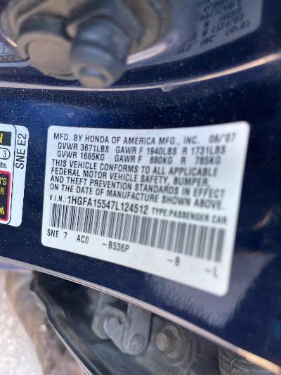 2007 Honda Civic Location - Imports - Row 7 - Stock # H50957