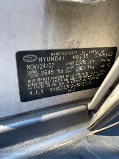 2003 Hyundai Santa Fe Location - Imports - Row 31 - Stock # H50949