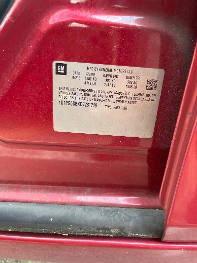 2013 Chevrolet Cruze Location - GM - Row 29 - Stock # H51071