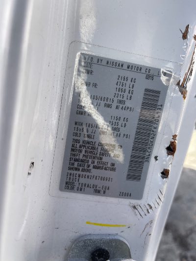 2015 Nissan NV200 Location - Large Trucks & Vans - Row 29 - Stock # H50890