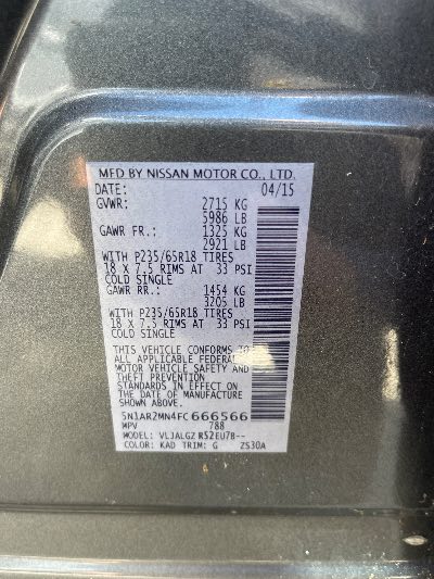 2015 Nissan Pathfinder Location - Imports - Row 12 - Stock # H51274