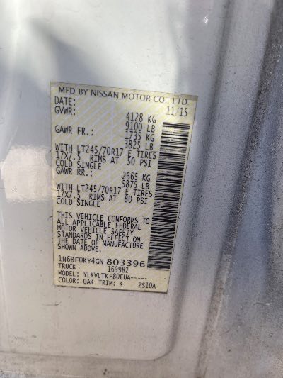 2016 Nissan NV Cargo Location - Large Trucks & Vans - Row 31 - Stock # H51288