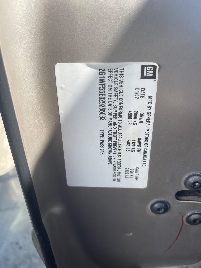 2002 Chevrolet Impala Location - GM - Row 34 - Stock # H51301