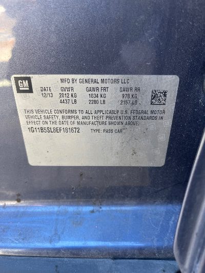 2014 Chevrolet Malibu Location - GM - Row 38 - Stock # H51521