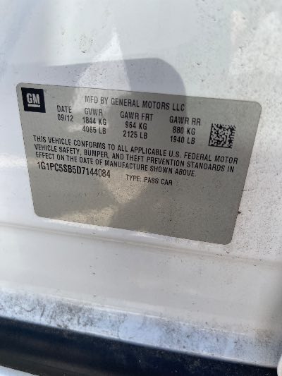 2013 Chevrolet Cruze Location - GM - Row 39 - Stock # H51599