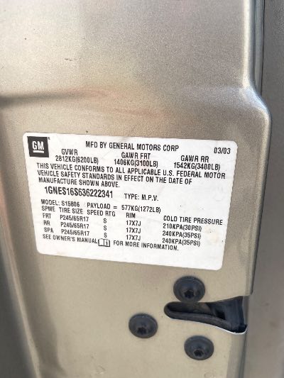 2003 Chevrolet TrailBlazer Location - GM - Row 38 - Stock # H51568