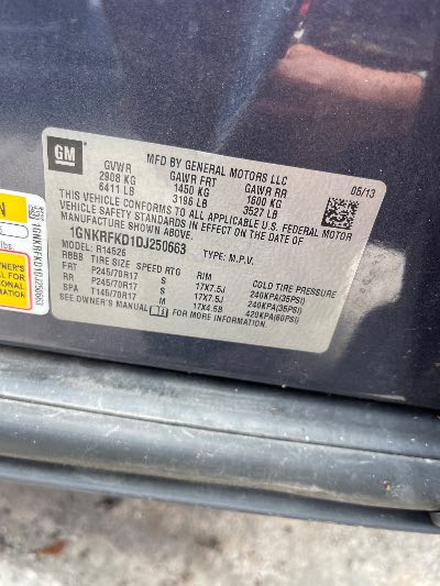 2013 Chevrolet Traverse Location - GM - Row 25 - Stock # H51810