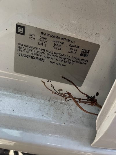 2012 Chevrolet Sonic Location - GM - Row 28 - Stock # H52060