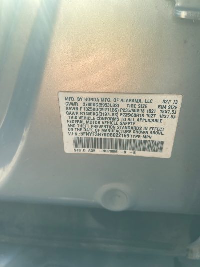 2013 Honda Pilot Location - Imports - Row 43 - Stock # H52041