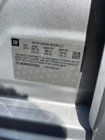 2013 Chevrolet Sonic Location - GM - Row 30 - Stock # H52119
