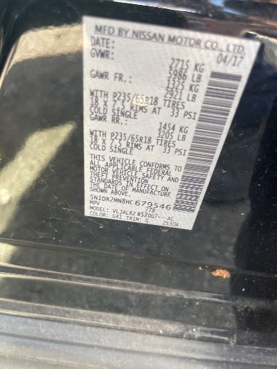 2017 Nissan Pathfinder Location - Imports - Row 6 - Stock # H52548