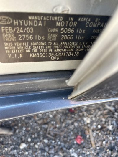 2003 Hyundai Santa Fe Location - Imports - Row 15 - Stock # H52636