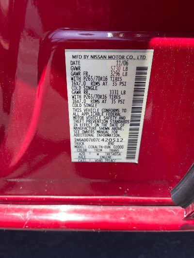 2007 Nissan Frontier Location - Imports - Row 999 - Stock # H52738