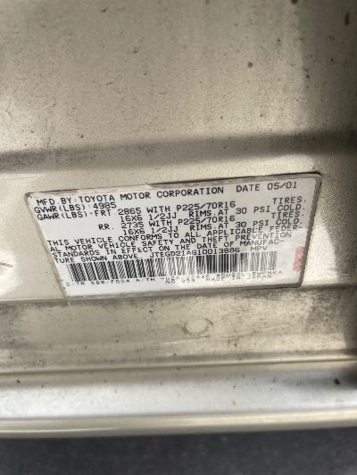 2001 Toyota Highlander Location - Imports - Row 14 - Stock # H52810