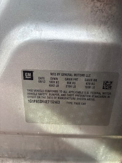2014 Chevrolet Cruze Location - GM - Row 30 - Stock # H52847