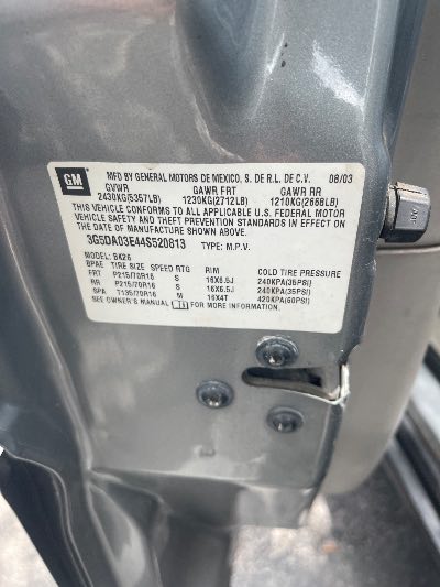 2004 Buick Rendezvous Location - GM - Row 28 - Stock # H52879