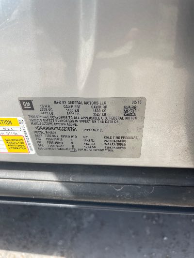 2016 Chevrolet Traverse Location - GM - Row 26 - Stock # H52750
