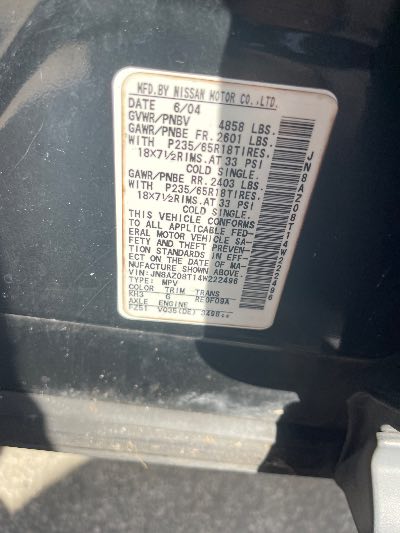 2004 Nissan Murano Location - Imports - Row 4 - Stock # H53347