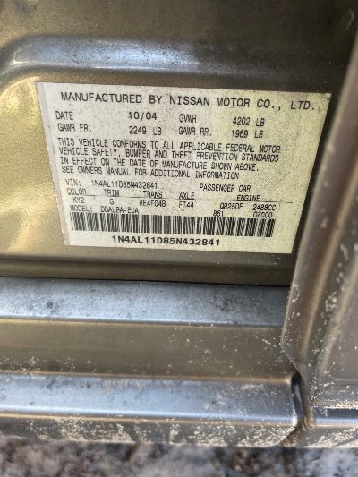 2005 Nissan Altima Location - Imports - Row 5 - Stock # H53212
