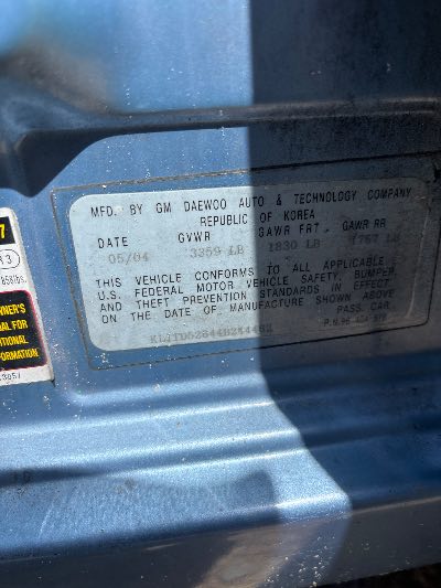 2004 Chevrolet Aveo Location - GM - Row 34 - Stock # H53465