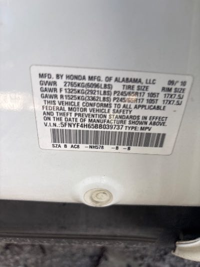 2011 Honda Pilot Location - Imports - Row 29 - Stock # H53907