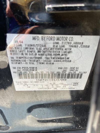 2005 Ford Five Hundred Location - Ford - Row 34 - Stock # H54051