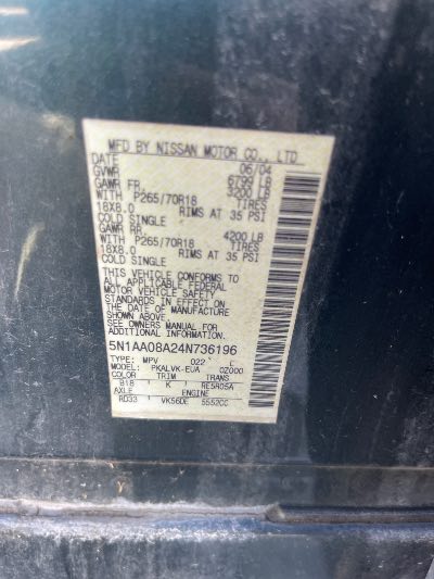 2004 Nissan Pathfinder Armada Location - Large Trucks & Vans - Row 31 - Stock # H54068