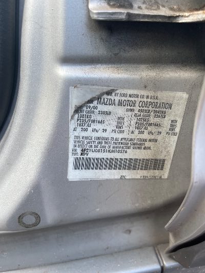 2001 Mazda Tribute Location - Ford - Row 36 - Stock # H54170