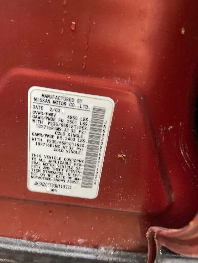 2003 Nissan Murano Location - Imports - Row 11 - Stock # H54322