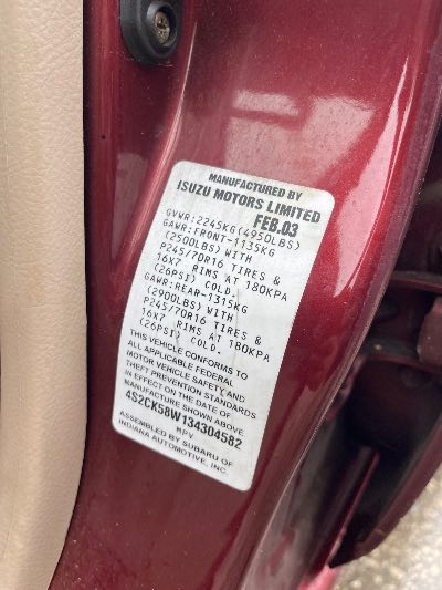 2003 Isuzu Rodeo Location - Imports - Row 12 - Stock # H54342