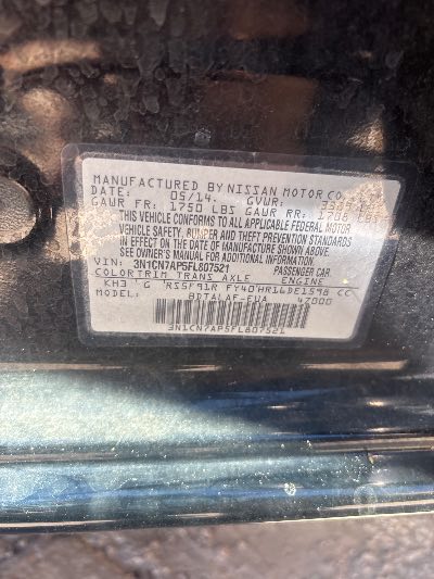 2015 Nissan Versa Location - Imports - Row 15 - Stock # H54380